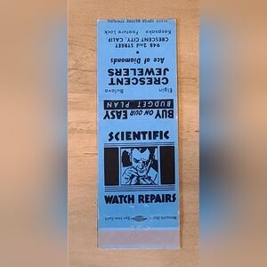 Scientific Watch Repairs Crescent Jewelers Ace Of Diamonds Matchbook Cover